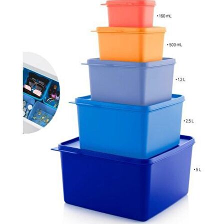 TUPPERWARE DİKDÖRTGEN SAKLAMA KABI 5 PARÇA