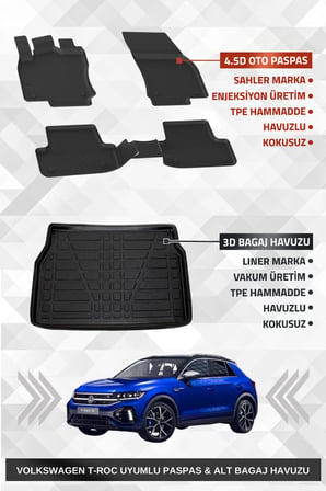 Sahler Volkswagen T-Roc 2019-2025 Uyumlu 4.5D Sahler Premium Paspas + Liner Marka 3D Alt Bagaj Havuzu - Volkswagen T-Roc
