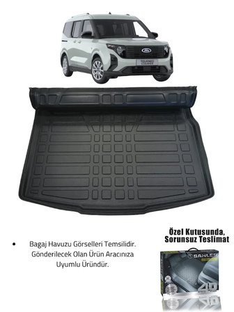 Sahler Ford Tourneo Courier 2024+ Uyumlu 4.5D Premium Havuzlu Oto Paspas Ve Liner Marka 3D Bagaj Havuzu