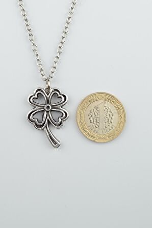 2'li Dört Yapraklı Yonca - Yaşam Ağacı Erkek Kadın Kolye Seti 925 Ayar Gümüş Kaplama