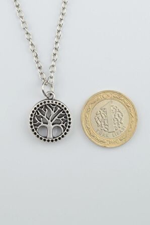 2'li Dört Yapraklı Yonca - Yaşam Ağacı Erkek Kadın Kolye Seti 925 Ayar Gümüş Kaplama