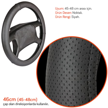 Fox F-2079 Geçmeli Direksiyon Kılıfı Noktalı Siyah 46 cm (45-48cm)