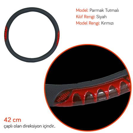 PMX Geçmeli Direksiyon Kılıfı Fosforlu Siyah (Kırmızı) 42 cm TEQ-007BK/RD