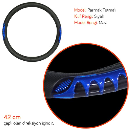 PMX Geçmeli Direksiyon Kılıfı Fosforlu Siyah (Mavi) 42 cm TEQ-007BK/BL
