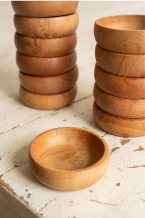 12 Parça Doğal Ahşap Çerezlik Kaseler - 9cm Kahvaltılık ve Meze Sosluk Seti