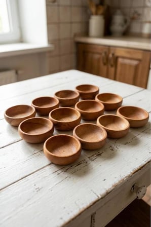 12 Parça Doğal Ahşap Çerezlik Kaseler - 9cm Kahvaltılık ve Meze Sosluk Seti