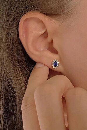 Pırlanta Ve Oval Safir Taşlı Anturaj Küpe