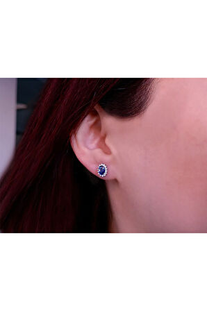 Pırlanta ve Oval Safir Taşlı Anturaj Küpe