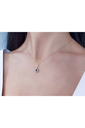 Kadın Pırlanta Ve Oval Safir Taşlı Kolye