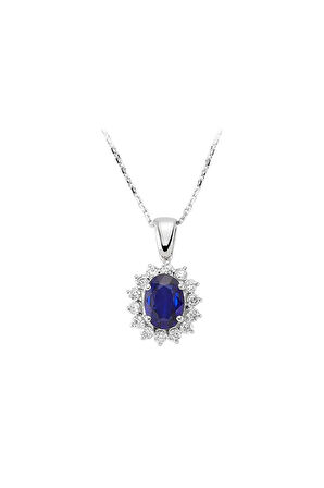 Pırlanta Ve Oval Safir Taşlı Anturaj Kolye