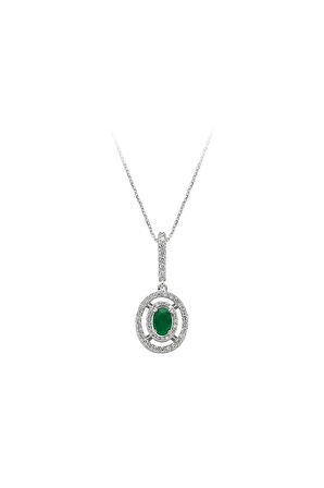 Kadın Pırlanta Ve Oval Mavi Topaz Taşlı Kolye