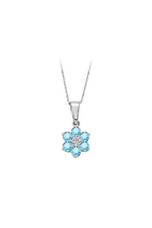 Pırlanta ve Sky Blue Topaz Taşlı Papatya Kolye 0617P0062