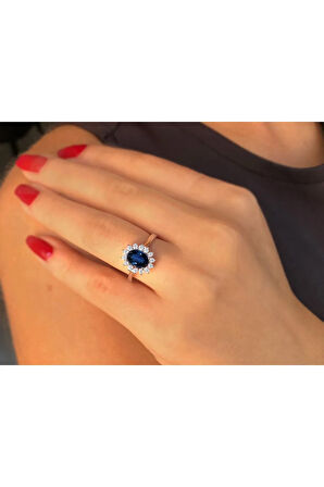 Pırlanta Ve Oval Safir Taşlı Anturaj Yüzük