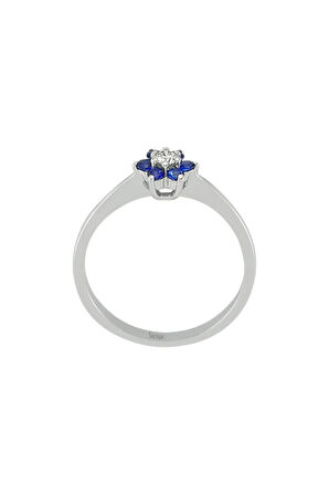 Safir Ve Pırlanta Taşlı Papatya Yüzük