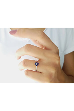 Safir Ve Pırlanta Taşlı Papatya Yüzük