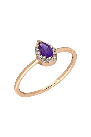 Pırlanta ve Damla Ametist Taşlı Yüzük