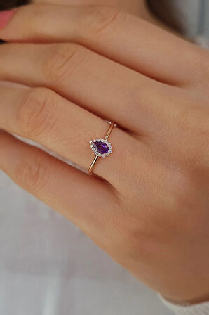 Pırlanta ve Damla Ametist Taşlı Yüzük