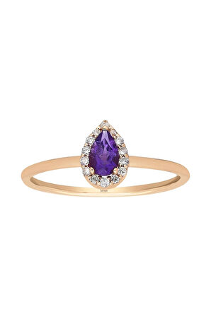 Pırlanta ve Damla Ametist Taşlı Yüzük