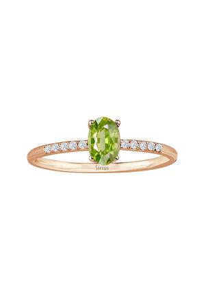 Pırlanta Ve Oval Peridot Taşlı Yüzük