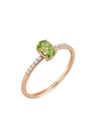Pırlanta Ve Oval Peridot Taşlı Yüzük