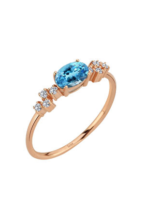 Pırlanta ve Oval Mavi Topaz Taşlı Aquala Yüzük 1117R0340