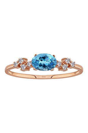 Pırlanta ve Oval Mavi Topaz Taşlı Aquala Yüzük 1117R0340