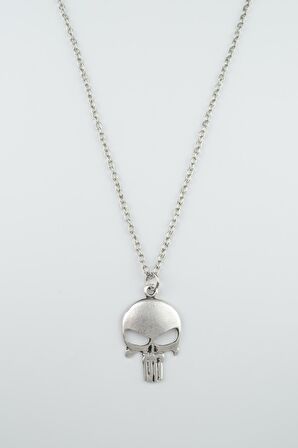 Punisher Cezalandırıcı Erkek Kadın Kolye Antik Gümüş Kaplama - 60 cm Düz Zincir