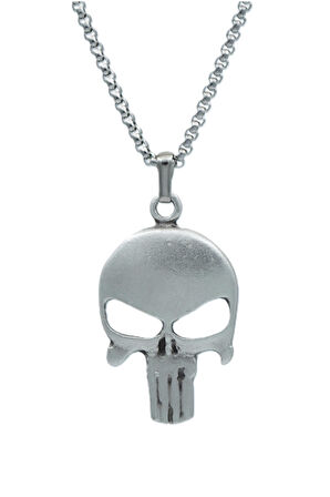 Punisher Cezalandırıcı Örme Zincir Kolye - Gümüş Kaplama - Erkek Kadın Kolye - No:1368