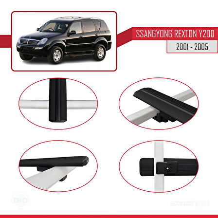 Ssangyong Rexton (Y200) 2001-2005 Arası ile Uyumlu BASIC Model Ara Atkı Tavan Barı Siyah 2 Adet