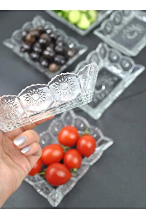 6'lı Cam Kase Çerezlik Kahvaltılık Set Dikdörtgen Sunumluk-13x10x4 cm Sunlight