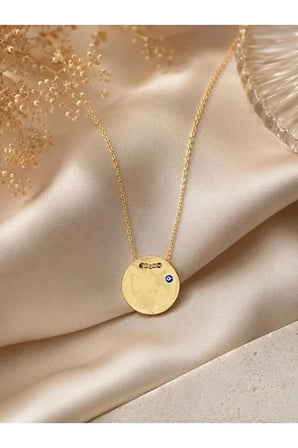 Yuvarlak Nazar Boncuk Gold Kolye