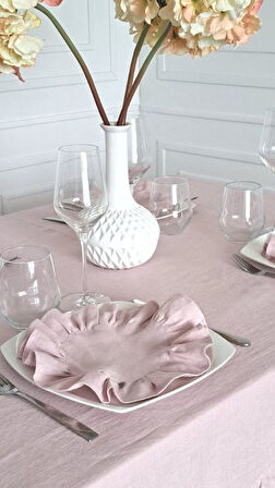 Pembe Buldan Yıkanmış Keten Amerikan Servisi Yuvarlak 4'lü Vintage 40 cm
