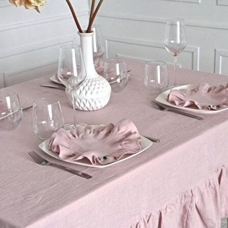 Pembe Buldan Yıkanmış Keten Amerikan Servisi Yuvarlak 4'lü Vintage 40 cm