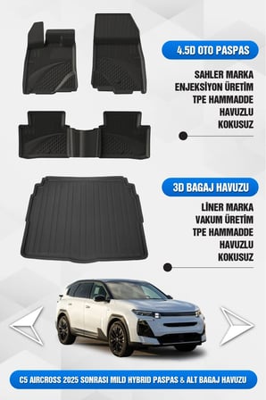 Citroen C5 Aircross Mild Hybrid 2025+ Uyumlu 4.5D Sahler Premium Havuzlu Paspas Ve Liner Marka Alt Bagaj Havuzu