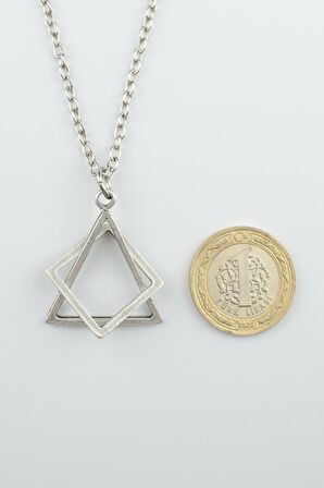 2'li Küp - Üçgen Kare Geometrik Erkek Kadın Kolye Seti 925 Ayar Gümüş Kaplama