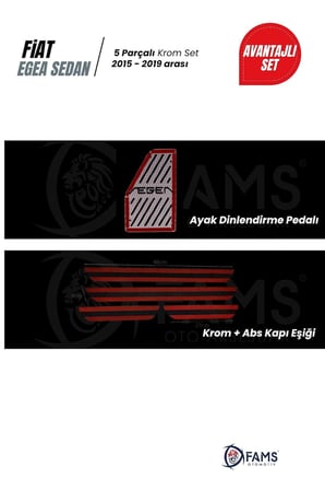 Fiat Egea 2015-2019 Sedan 5 Parça Krom Set (Ayak Dinlendirme Pedal Kromu + Kapı eşiği) P.Çelik