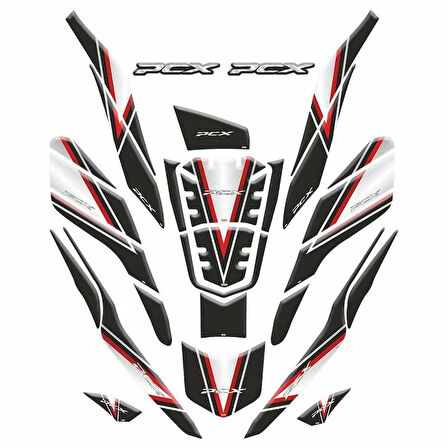 Gogo Tank Pad Set 26 Parça 003 Siyah Beyaz Kırmızı Honda Pcx 125 2021-2024