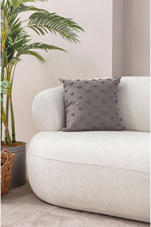 Swita Home Dekoratif Puantiye Keten Kumaşlı Kırlent Kılıfı 43x43
