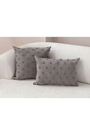 Swita Home İKİLİ Dekoratif Puantiye Keten Kumaşlı Kırlent Kılıfı 43x43, 35X50