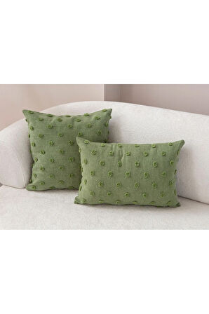 Swita Home İKİLİ Dekoratif Puantiye Keten Kumaşlı Kırlent Kılıfı 43x43, 35X50