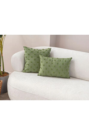 Swita Home İKİLİ Dekoratif Puantiye Keten Kumaşlı Kırlent Kılıfı 43x43, 35X50