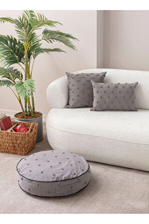 Swita Home Dekoratif Yer Minderi ve İkili Puantiye Keten Kumaşlı Kırlent Kılıfı ,60X60, 43x43,35X50