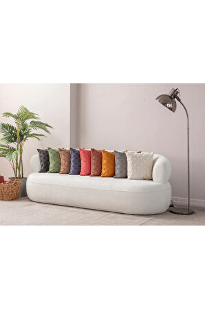 Swita Home Dekoratif Yer Minderi ve İkili Puantiye Keten Kumaşlı Kırlent Kılıfı ,60X60, 43x43,35X50