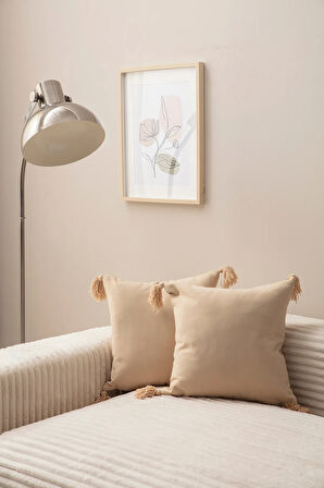 Swita Home Home Design İkili Dekoratif Püsküllü Kırlent Kılıfı Bej 43x43