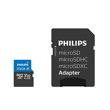 Philips Ultra Pro 256GB Micro SDXC UHS-I U3 V30 Adaptörlü Hafıza Kartı