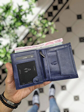 VİSSO 111 HAKİKİ DERİ ÇANTA İSME ÖZEL BOZUK PARA CEPLİ FERMUARLI ÇITÇITLI KADIN ERKEK CÜZDAN Erkek Lacivert kurtuba 