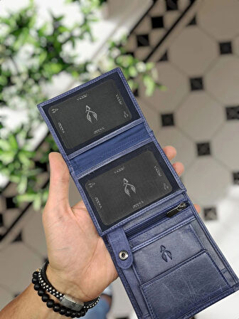 VİSSO 111 HAKİKİ DERİ ÇANTA İSME ÖZEL BOZUK PARA CEPLİ FERMUARLI ÇITÇITLI KADIN ERKEK CÜZDAN Erkek Lacivert kurtuba 