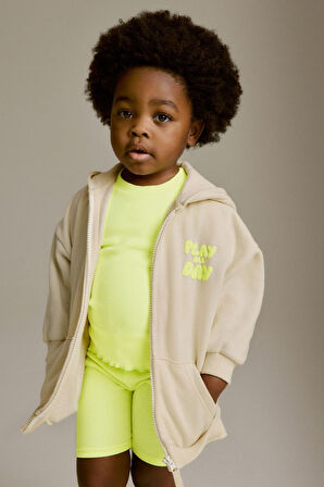 Next Baby Pamuklu Sarı Kısa Kollu Tshirt Tayt Kapüşonlu Sweatshirt 2’li Set