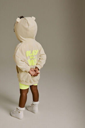 Next Baby Pamuklu Sarı Kısa Kollu Tshirt Tayt Kapüşonlu Sweatshirt 2’li Set