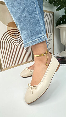 Günlük Kadın Babet Oval Burunlu Fiyonklu Rahat Kalıp Tırtıklı Taban Balerin Ayakkabı 112